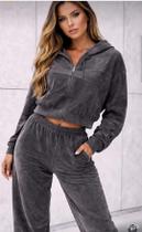 Conjunto Feminino Veludo Soft Casual: Calça e Casaco Quentinho com Capuz