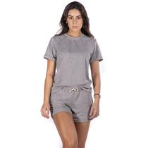 Conjunto Feminino Verão Blusa T-shirt Lisa + Short Básico Sem Bolsos
