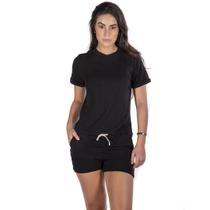 Conjunto Feminino Verão Blusa T-shirt Lisa + Short Básico Sem Bolsos