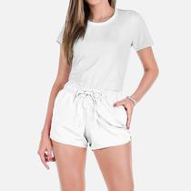 Conjunto Feminino Verão Moda Praia Camiseta Algodão Short Tactel Liso