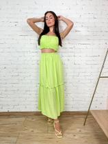 Conjunto feminino verde saia cropped com lastex, tamanho M Conjunto feminino verde saia cropped com lastex, tamanho M
