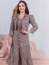 Conjunto Feminino Vestido com Botões e Jaqueta Jeans com Elastano