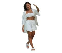 Conjunto Feminino Viscolinho Branco Kimono Short Top Verão - Ninhas