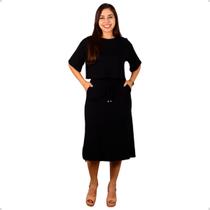 Conjunto Feminino Viscolycra Moda Evangélica Saia Midi e Blusa Manga Curta