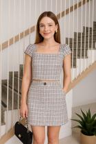 Conjunto Feminino Xadrez Alfaiataria Blusa + Saia Tamanhos P ao GG