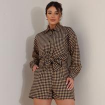 Conjunto Feminino Xadrez Camisa e Shorts Estilo e Conforto para Todas as Ocasiões