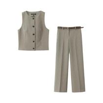 Conjunto Feminino Xadrez De Duas Peças: Blusa Regata Gola O E Calça Reta Vintage - Terno Elegante Conjunto Feminino Xadrez De Duas Peças: Blusa Regata Gola O E Calça Reta Vintage - Terno Elegante