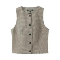 Conjunto Feminino Xadrez De Duas Peças: Blusa Regata Gola O Sem Mangas E Calça Reta - Traje Casual