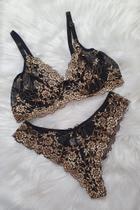 Conjunto Fênix Plus sem bojo e com aro bicolor preto com dourado - empodere lingerie