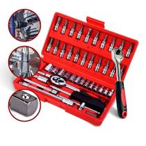Conjunto Ferramentas 46 Peças Chave Catraca Soquetes E Bits Cor:vermelho