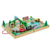 Conjunto ferroviário Melissa & Doug Take-Along de 17 peças com 3 trens