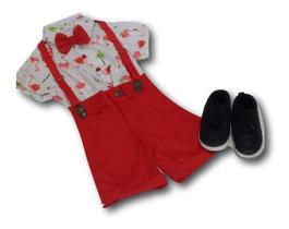 Conjunto Fes Aniversário Flamingo Menino Suspensório Gravata