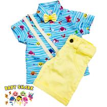 Conjunto Fest tubarao Criança Menino Infantil Suspensório Gravata