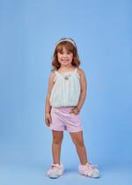 Conjunto Festa Infantil Feminino Verão Com Bata E Short Linho Alfaiataria Gabriela Aquarela GA3