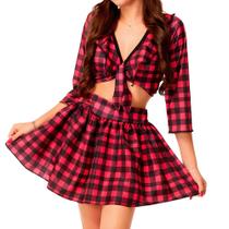 Conjunto Festa Junina Adulto Feminino Country Saia e Camisa Xadrez Vermelho Quadriculado Conjunto Festa Junina Adulto Feminino Country Saia e Camisa Xadrez Vermelho Quadriculado