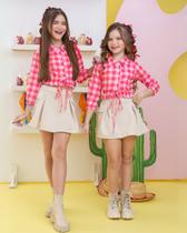 Conjunto Festa Junina Infantil Feminino Xadrez Blusa + Saia