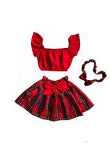 Conjunto Festa Junina Xadrez Infantil Cropped + Saia +faixa - STAR GOLD STORE