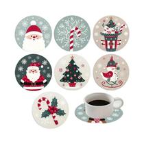 Conjunto Festivo De 7 Porta-Copos De Madeira Com Tema De Papai Noel Para Café, Chá, Decoração De