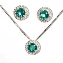 Conjunto Fino Brilhante Esmeralda Zircônia Prata 925