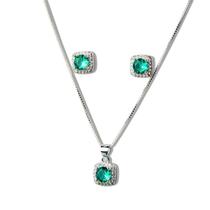 Conjunto Fino Nlux Brilhante Esmeralda Zircônia na Prata 925