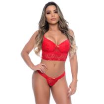 Conjunto Fio Poliane Rendado com Lacinho - Vermelho Tam GG