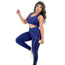 Conjunto Fitness Academia Feminino Legging e Top Cor:Azul MarinhoTamanho:M
