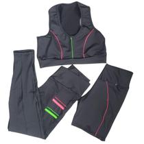 Conjunto Fitness Academia Feminino Top Short e Legging 3 peças