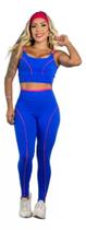 Conjunto Fitness Azul Com Vivo Rosa
