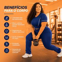 Conjunto Fitness AZUL Plus Size Feminino Suplex Calça Legging Cós Alto Top Cropped Manga Curta - Conjunto Fitness AZUL Plus Size Feminino Suplex Calça Legging Cós Alto Top Cropped Manga Curta -