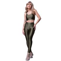 Conjunto Fitness Bella Fiore New Zig 3D Top Bojo Removível e Calça Academia Malhar