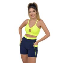 Conjunto Fitness Bermuda Com Bolso Com Detalhes Neon