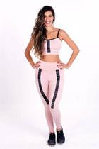 Conjunto Fitness Calça Legging Cintura Alta + Cropped com Elásticos