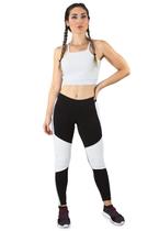 Conjunto Fitness calça Legging cintura baixa + Cropped alcinha - Branco e Preto