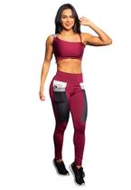 Conjunto Fitness Calça Legging com Bolso de Tela + Cropped Marsala com Elásticos