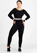 Conjunto Fitness calça Legging + Cropped manga longa