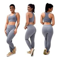 Conjunto Fitness + Calça Legging em Suplex Poliamida - CINZA MESCLA