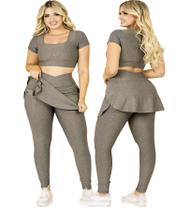 Conjunto Fitness Calça Legging Saia Com Bolso E Top Cropped Treino Academia Moda Evangélica The Start
