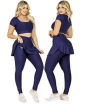 Conjunto Fitness Calça Legging Saia Com Bolso E Top Cropped Treino Academia Moda Evangélica The Start