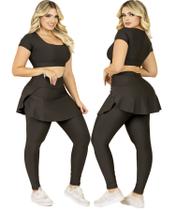 Conjunto Fitness Calça Legging Saia Com Bolso E Top Cropped Treino Academia Moda Evangélica The Start