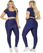 Conjunto Fitness Calça Saia Legging Cintura Alta e Top Academia The Start Suplex Treino Moda Evangélica