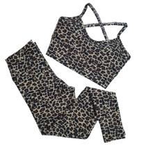 Conjunto Fitness Calça + Top com Bojo de Oncinha Conjunto Fitness Calça + Top com Bojo de Oncinha