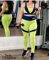 Conjunto Fitness calça + top verde limão/preto tamanho M Conjunto Fitness calça + top verde limão/preto tamanho M