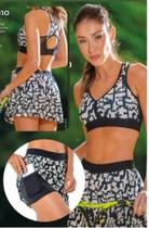 Conjunto Fitness DeMillus Ritmo Top Nadador 42 e Saia M Microfibra Dry Fit com Bolso Observação forma do top é pequena Lindo