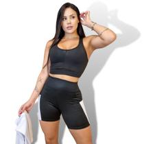 Conjunto Fitness/Femenino Top com Bojo e Short Cintura Alta