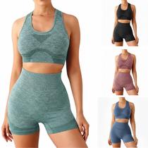 Conjunto Fitness Feminino 4 Peças Levanta Bumbum e Esconde Barriga Top e Short Cintura Alta Academia