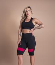 Conjunto Fitness Feminino Bermuda Cintura Alta Recorte Na Perna E Top Nadador Liso Academia F7 NEW STYLE