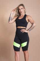Conjunto Fitness Feminino Bermuda Cintura Alta Recorte Na Perna E Top Nadador Liso Academia F7 NEW STYLE
