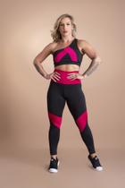 Conjunto Fitness Feminino Calça Legging Cintura Alta Detalhe E Top Faixa Croppeed Ombro Treino Moda Academia F7 NEW STYLE