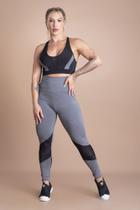 Conjunto Fitness Feminino Calça Legging Cintura Alta Detalhe Na Perna E Top Nadador Com Tela Moda Treino Academia F7 NEW STYLE