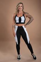 Conjunto Fitness Feminino Calça Legging Cintura Alta Detalhe Recorte E Top Cropped Trançado Costas Academia F7 NEW STYLE